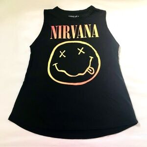 Nirvana Tank Tank Top Shirt Smiley Face  Black Orange Yellow small sleeveless